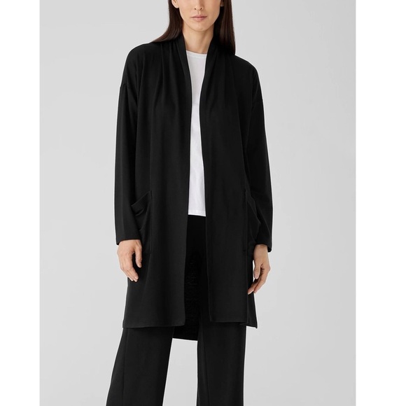 Eileen Fisher 100% wool shawl high collar thin jacket - Picture 2 of 14